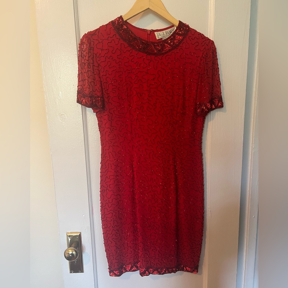 Vintage 1920s red beaded sequin flapper dress size 6
